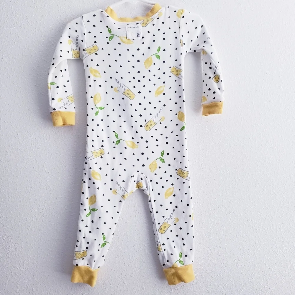 Burts Bees Polka-dot Lemon Long Sleeve Full Zip PJ Onesie